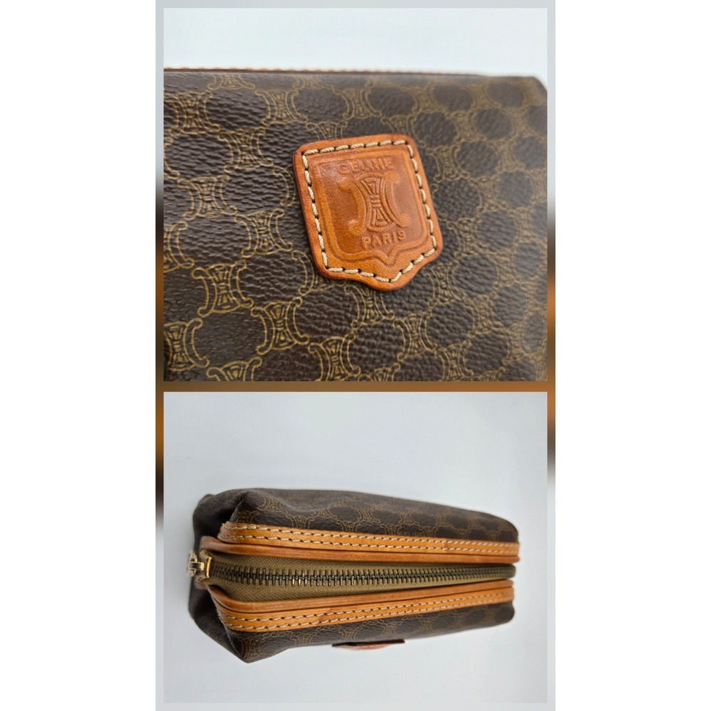 Celine Vintage Macadam Monogram Cosmetic Pouch Brown Coated Canvas Made in Italy - Picture 8 of 9